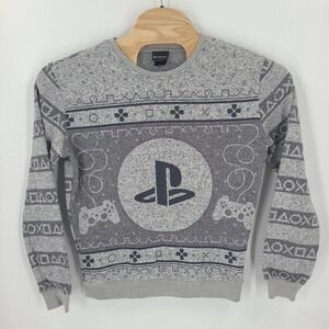 Playstation Sweater Mens Medium Gray Pullover Sony Game PS Comfort Cotton